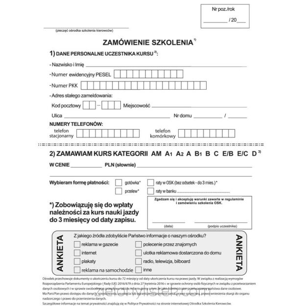 Zamówienie szkolenia zg. RODO